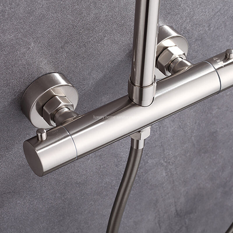 High-quality Round bar Constant Temperature Sunflower Hand-sprayed Rain Shower Faucet Kit with Adjustable Height. details