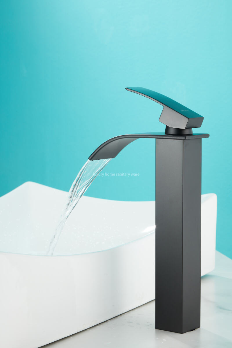High-quality, Simple and High-profile Natural Bend-black Waterfall Faucet Bathroom Dresser Faucet Mixer details