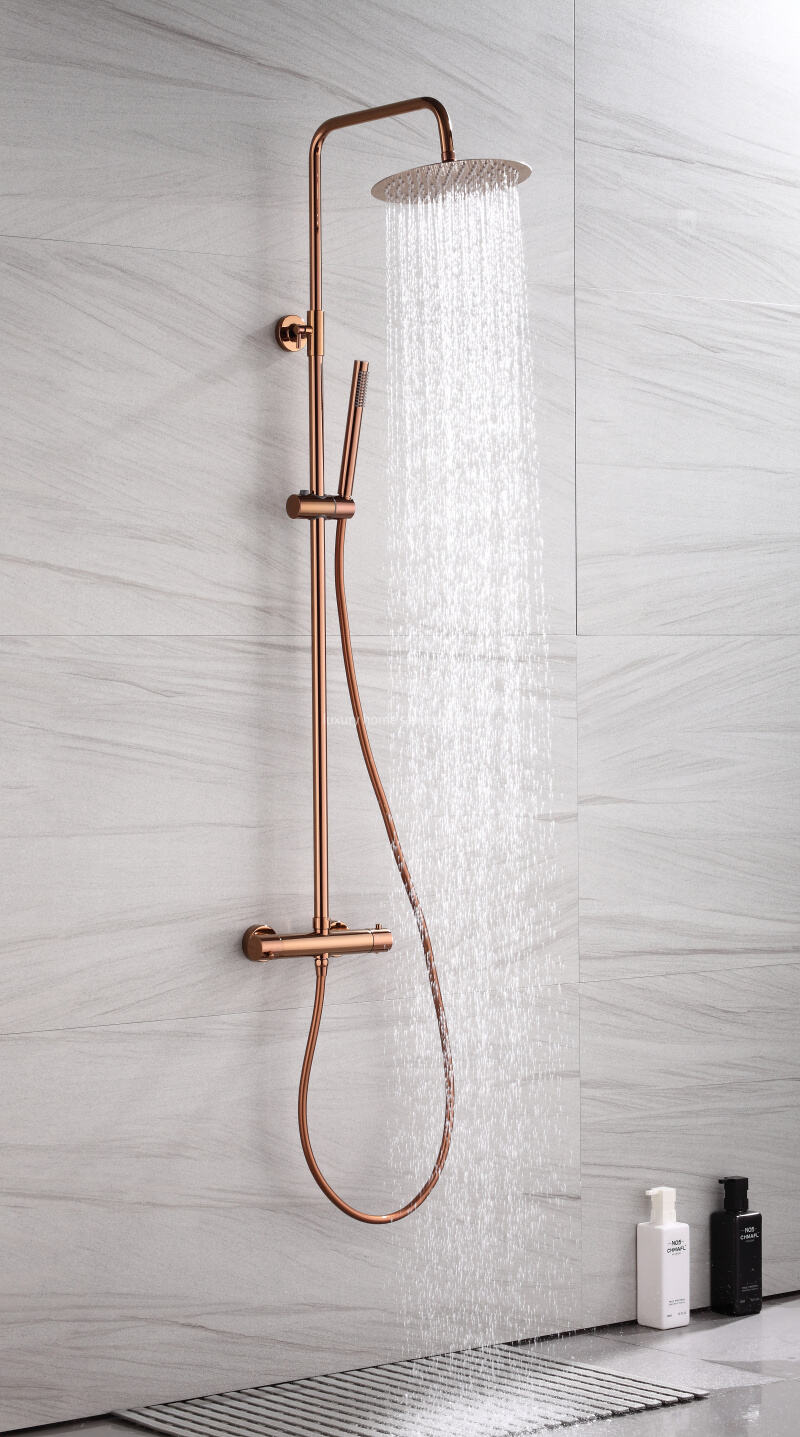 High-quality Brass Rose Gold Wall-mounted Shower Faucet Constant Temperature Shower Set Exposed Rain Shower Set manufacture