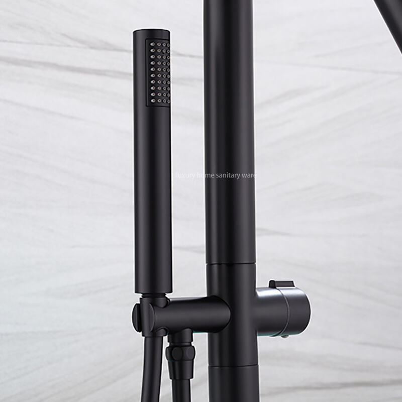 Factory Direct Sale Luxury Black Freestanding Bathtub Shower Mixer Floor Stand Bathtub Faucet Set Bathroom Faucet supplier