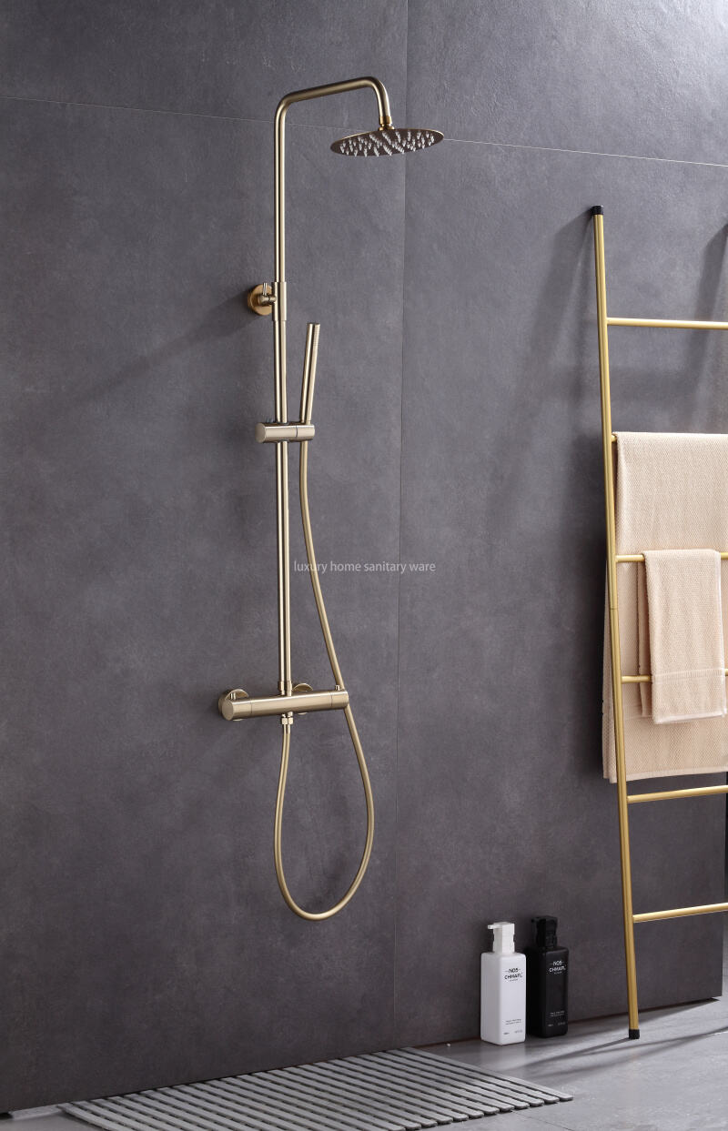 Modern Home Fashion Wind Round Stick Constant Temperature Small Round Stick Hand-painted Brushed Gold Full Shower Set. factory