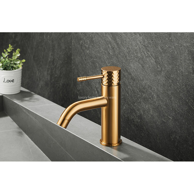2025 Hot-selling Basin with Low Curved Mouth-carved Handle-brushed Gold Single-handle Washbasin Faucet factory