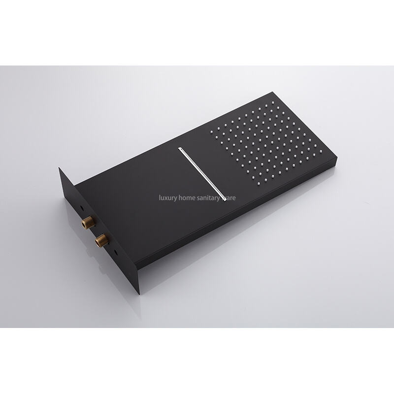 Modern Wall-mounted Constant Temperature Bathroom Shower Faucet Set System Ceiling Rain Shower Black Brass Shower Head supplier