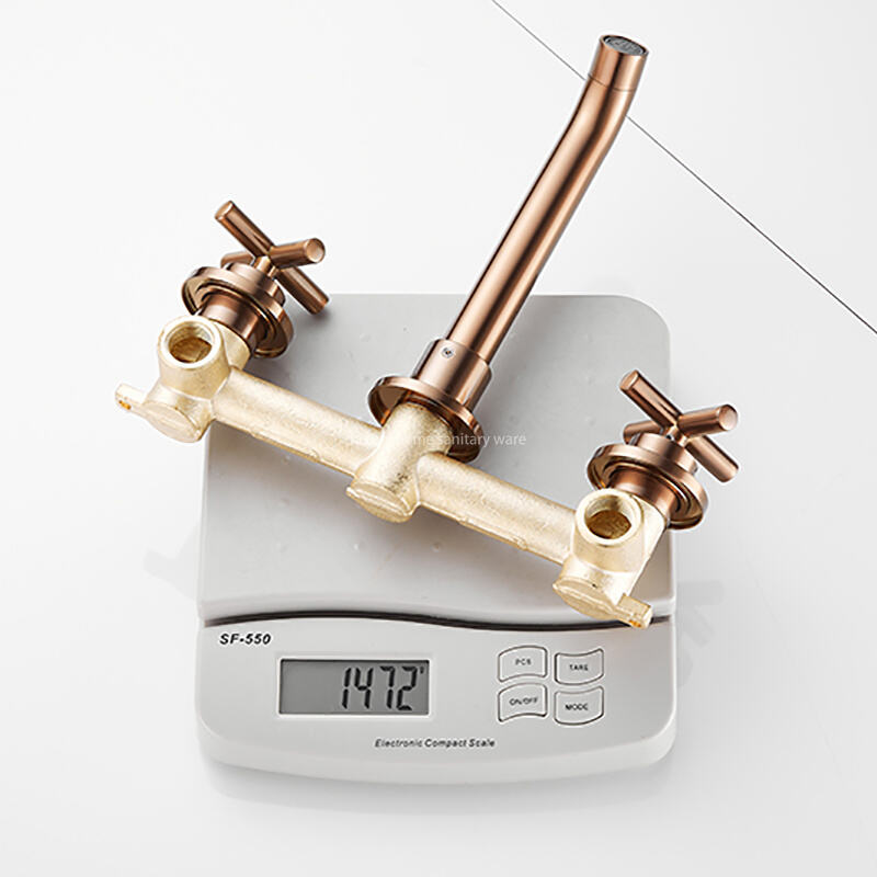 Hot-selling Concealed Cross Handwheel Drawing pink Wall-mounted Basin Sink Mixer Faucet Hidden Washbasin Faucet Double Lever factory