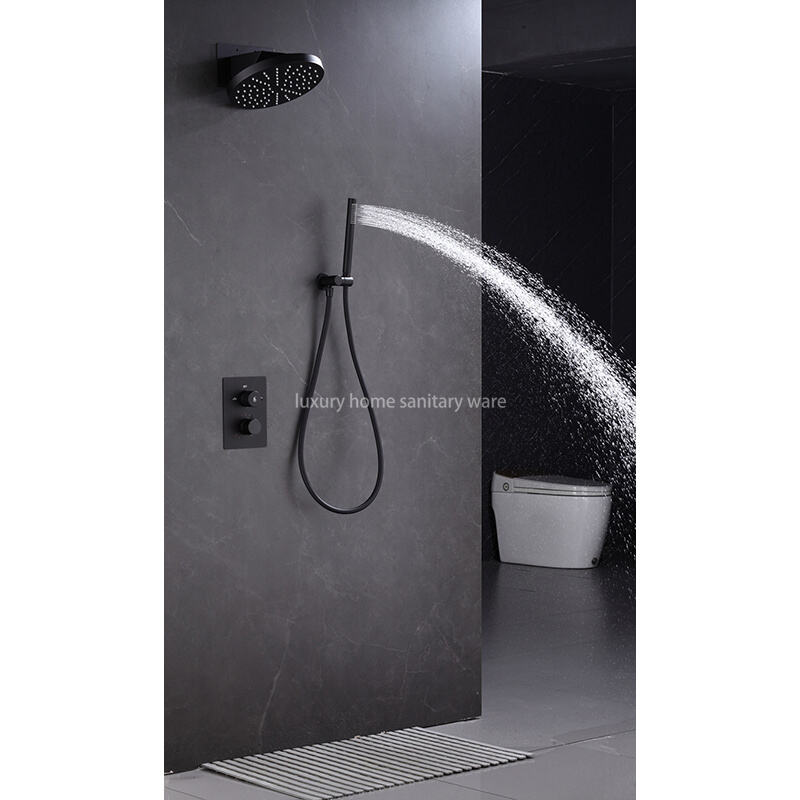 Concealed Built-in Shower Shower Set Round Thick Top Spray Built-in Hotel Bathroom Black Shower Set details