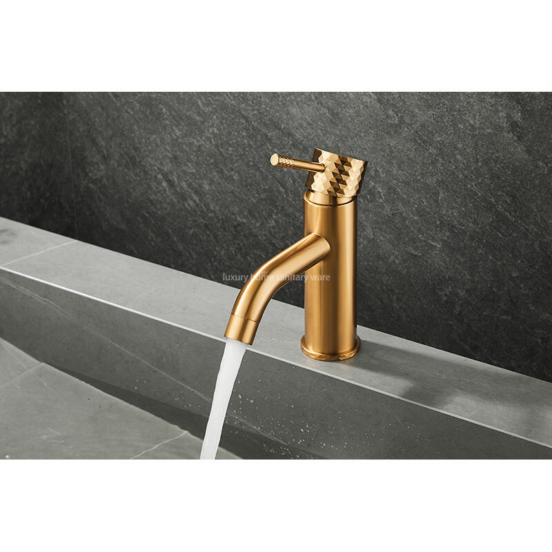 2025 Hot-selling Basin with Low Curved Mouth-carved Handle-brushed Gold Single-handle Washbasin Faucet factory