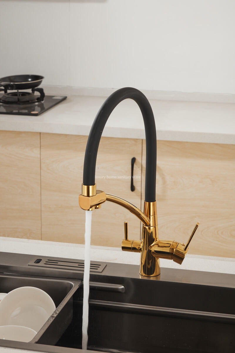 Factory Direct Pointed Four-way Hose Water Purifier-black Kitchen Faucet Universal Rotating Deck Installation manufacture