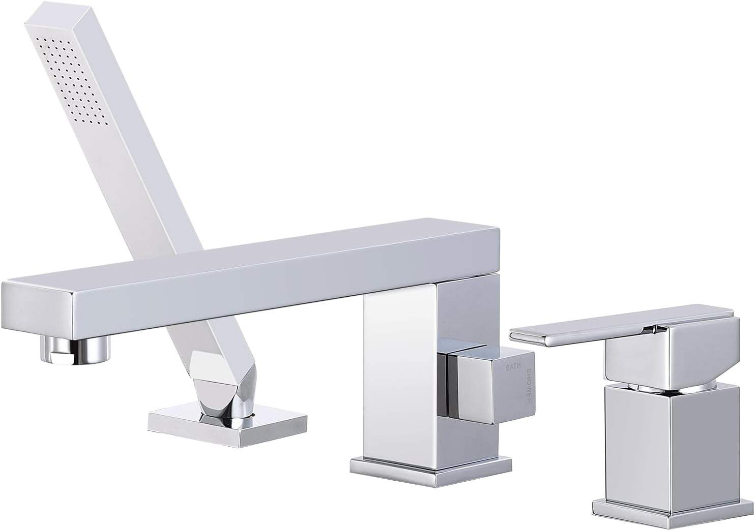 Chrome Widespread Bathtub Faucet Brass Roman Tub Filler Mixer with Rotated Spout Pull Out Handheld Shower Head Set Waterfall Tap supplier