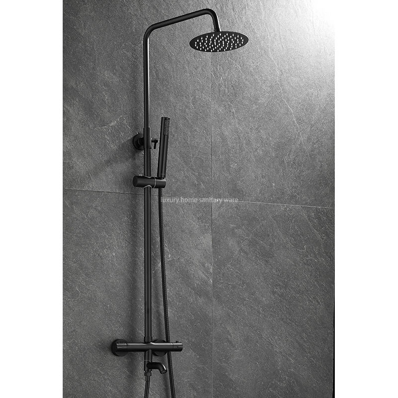 Modern Bathroom Shower Set Simple Black Round bar Constant Temperature Shower Faucet Set factory