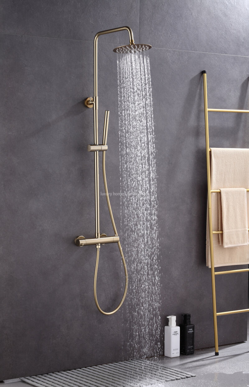 Modern Home Fashion Wind Round Stick Constant Temperature Small Round Stick Hand-painted Brushed Gold Full Shower Set. supplier