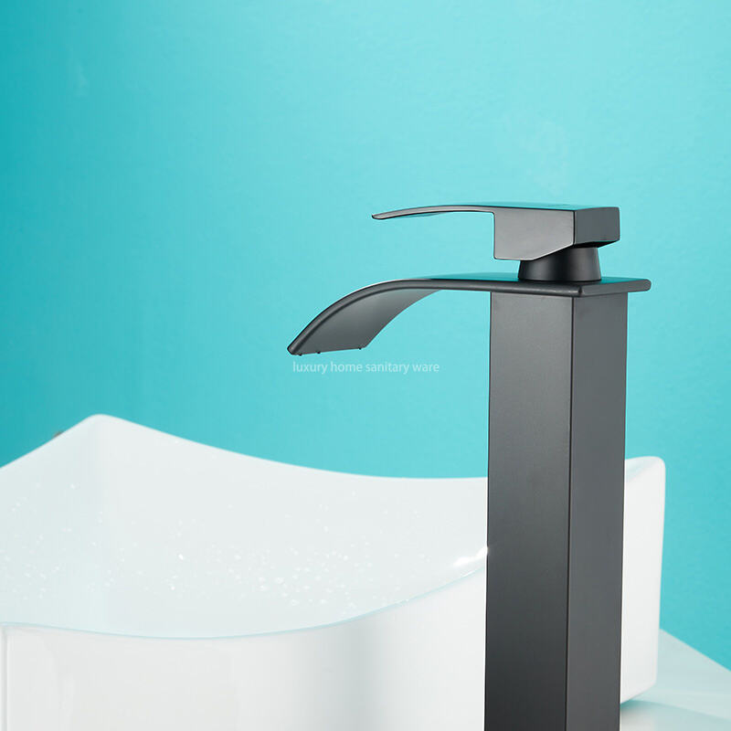 High-quality, Simple and High-profile Natural Bend-black Waterfall Faucet Bathroom Dresser Faucet Mixer supplier