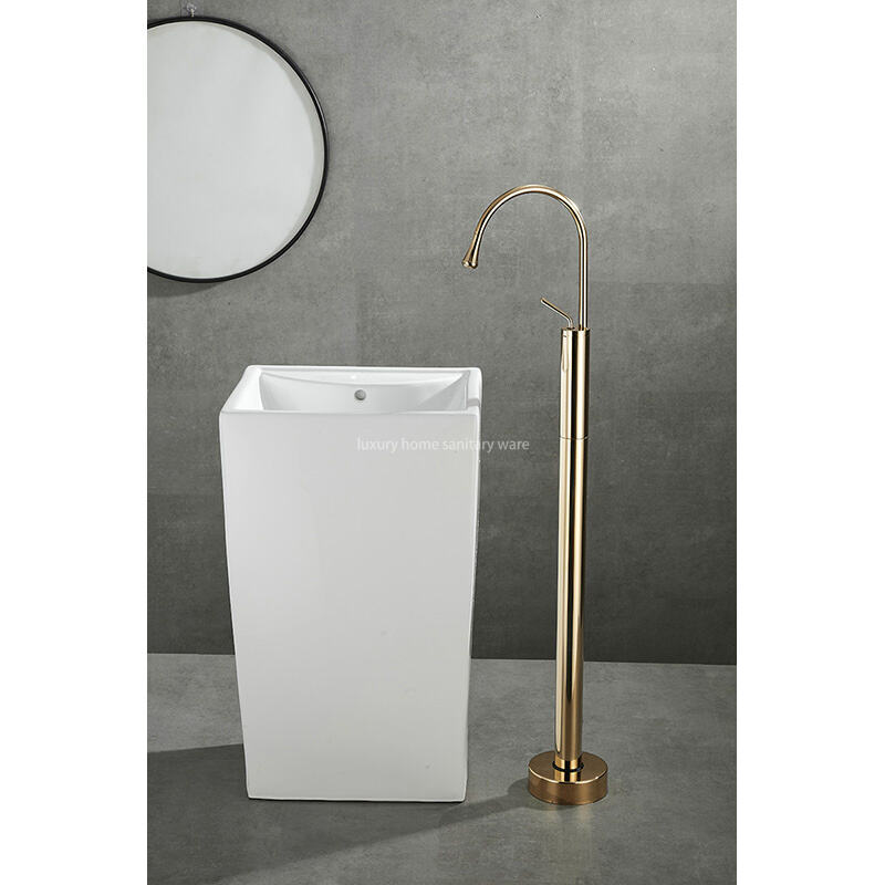 Deluxe Bathroom Floor-to-floor Dripping Zirconium Gold Faucet Floor-to-floor Faucet Base Basin Independent Bathtub Faucet manufacture