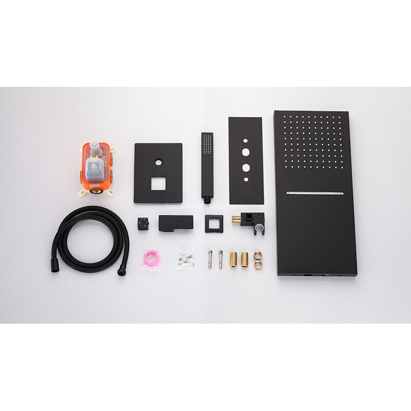Modern Wall-mounted Constant Temperature Bathroom Shower Faucet Set System Ceiling Rain Shower Black Brass Shower Head manufacture