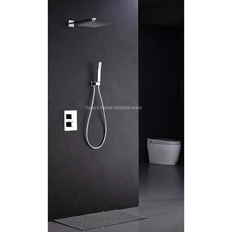 High Quality Concealed Shower Set Wall Mounted Shower Faucet Thermostatic Square Shower System Rain Waterfall factory