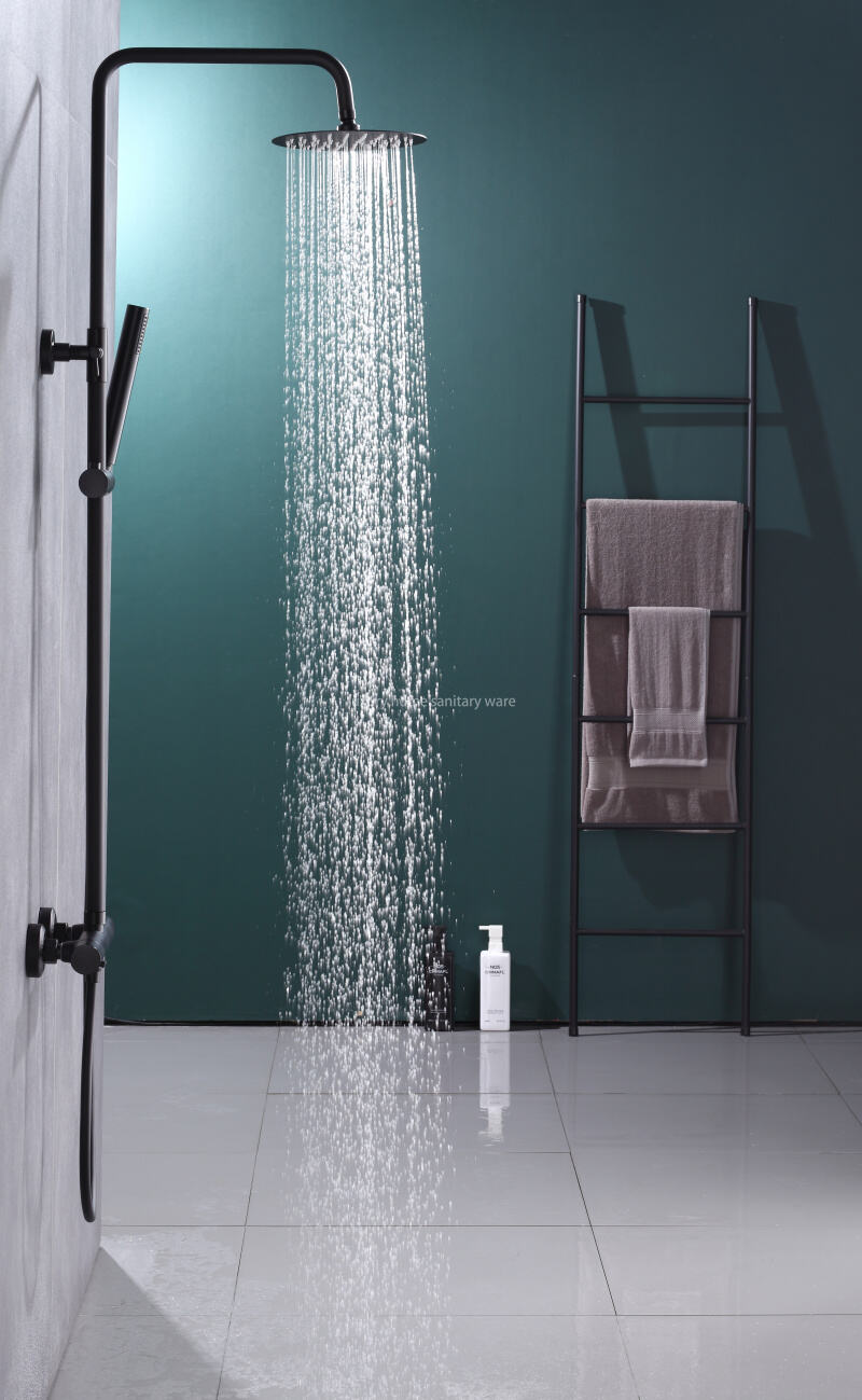 Round Overhead Rain Hand-held Riser Shower Set Black Constant Temperature Shower Mixer Set Shower System details