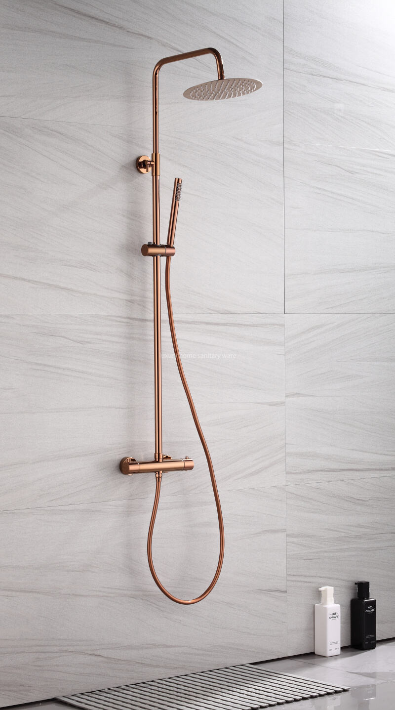High-quality Brass Rose Gold Wall-mounted Shower Faucet Constant Temperature Shower Set Exposed Rain Shower Set factory