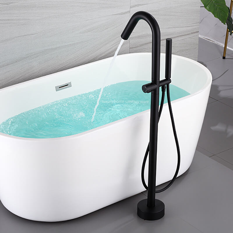 Factory Direct Sale Luxury Black Freestanding Bathtub Shower Mixer Floor Stand Bathtub Faucet Set Bathroom Faucet manufacture