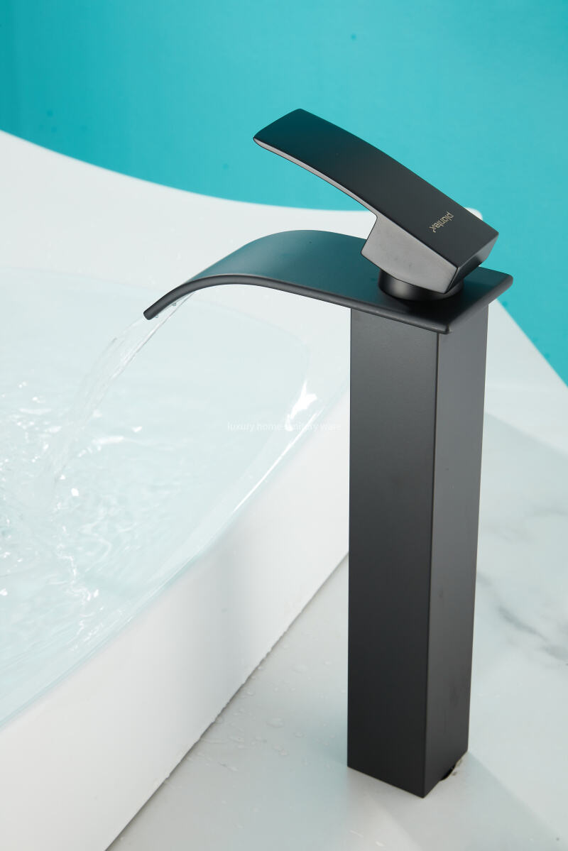 High-quality, Simple and High-profile Natural Bend-black Waterfall Faucet Bathroom Dresser Faucet Mixer manufacture