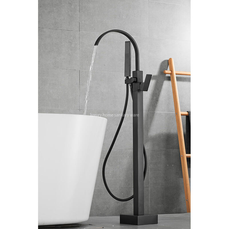 High-quality Independent 360 Rotating Bathtub Floor Faucet-black square Flat Elbow Landing factory
