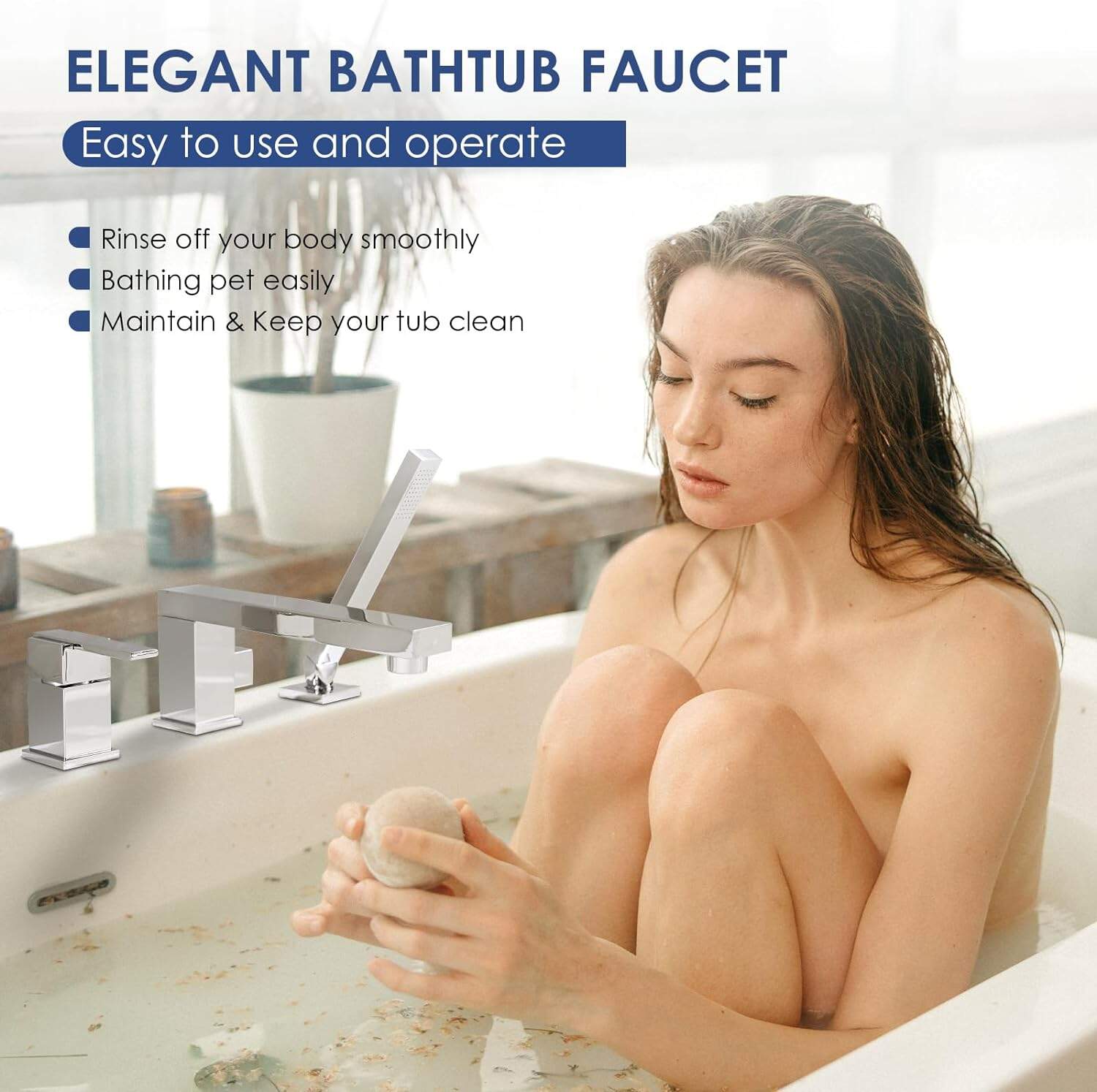 Chrome Widespread Bathtub Faucet Brass Roman Tub Filler Mixer with Rotated Spout Pull Out Handheld Shower Head Set Waterfall Tap manufacture