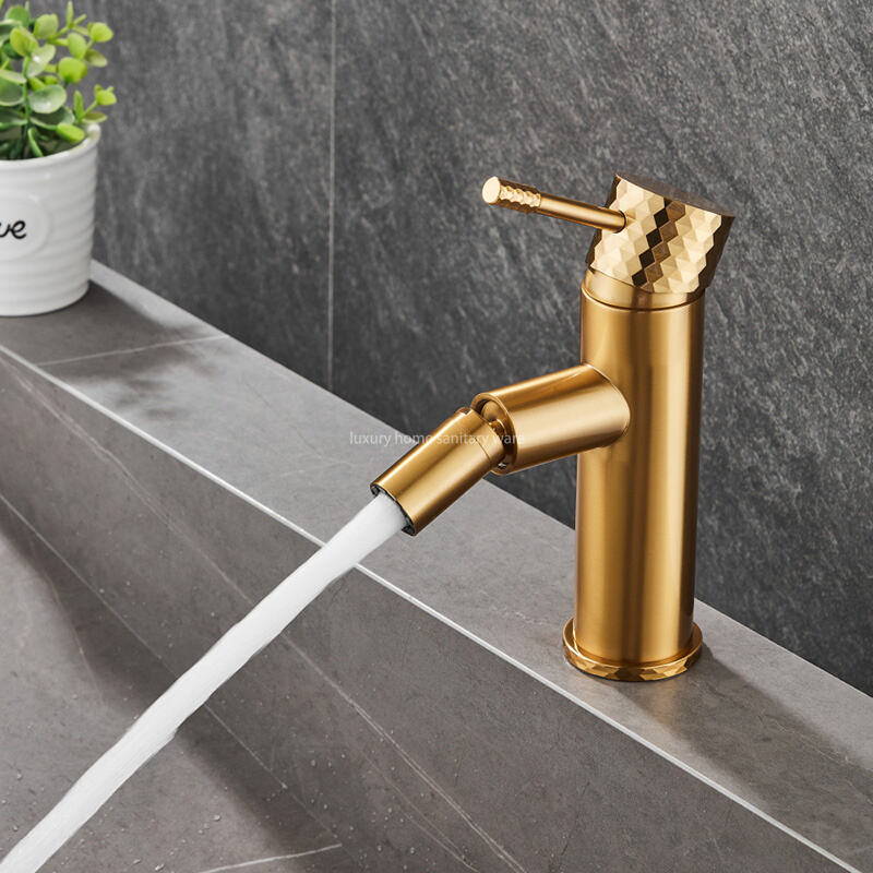 Luxury Home New Basin Washbasin Long Mouth-carved Handle-brushed Gold Bathroom Bidet Faucet Table factory