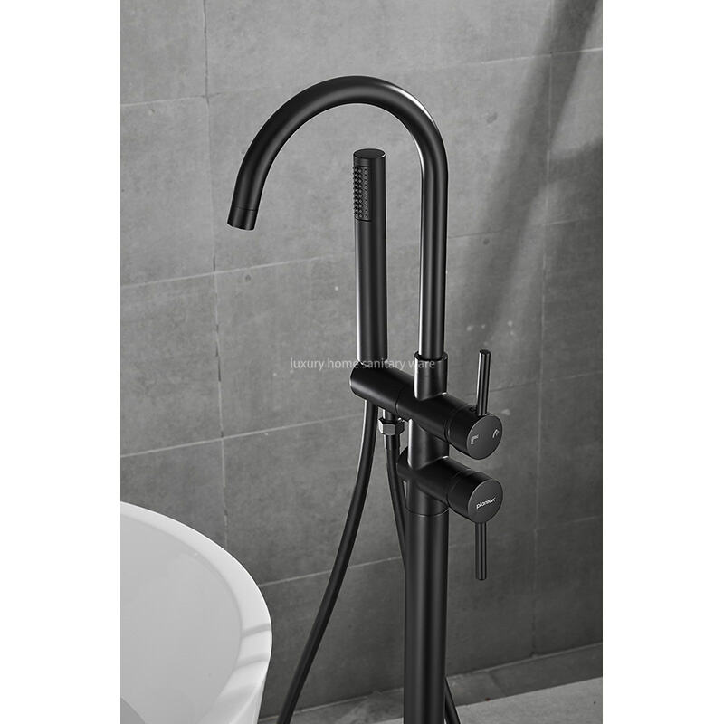 Factory Direct Simple Black Freestanding Bathtub Shower Mixer Floor Stand Bathtub Faucet Set Bathroom Faucet factory