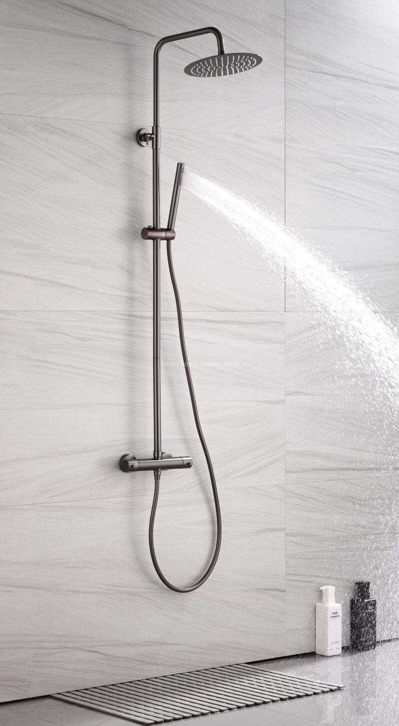 Modern Bathroom Circular Thermostat Mixer Shower Valve Overhead Rain Shower Hand-held Shower Faucet manufacture
