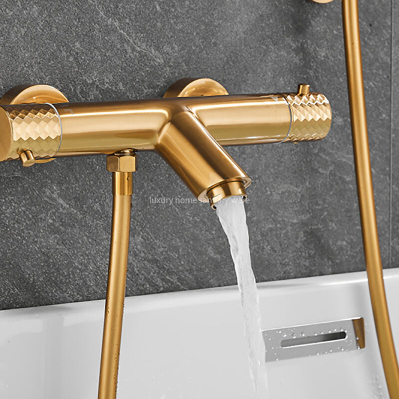 High-quality New Gold Wire Drawing Constant Temperature Shower Hot and Cold Bathtub Spout Faucet Handheld Sprayer manufacture