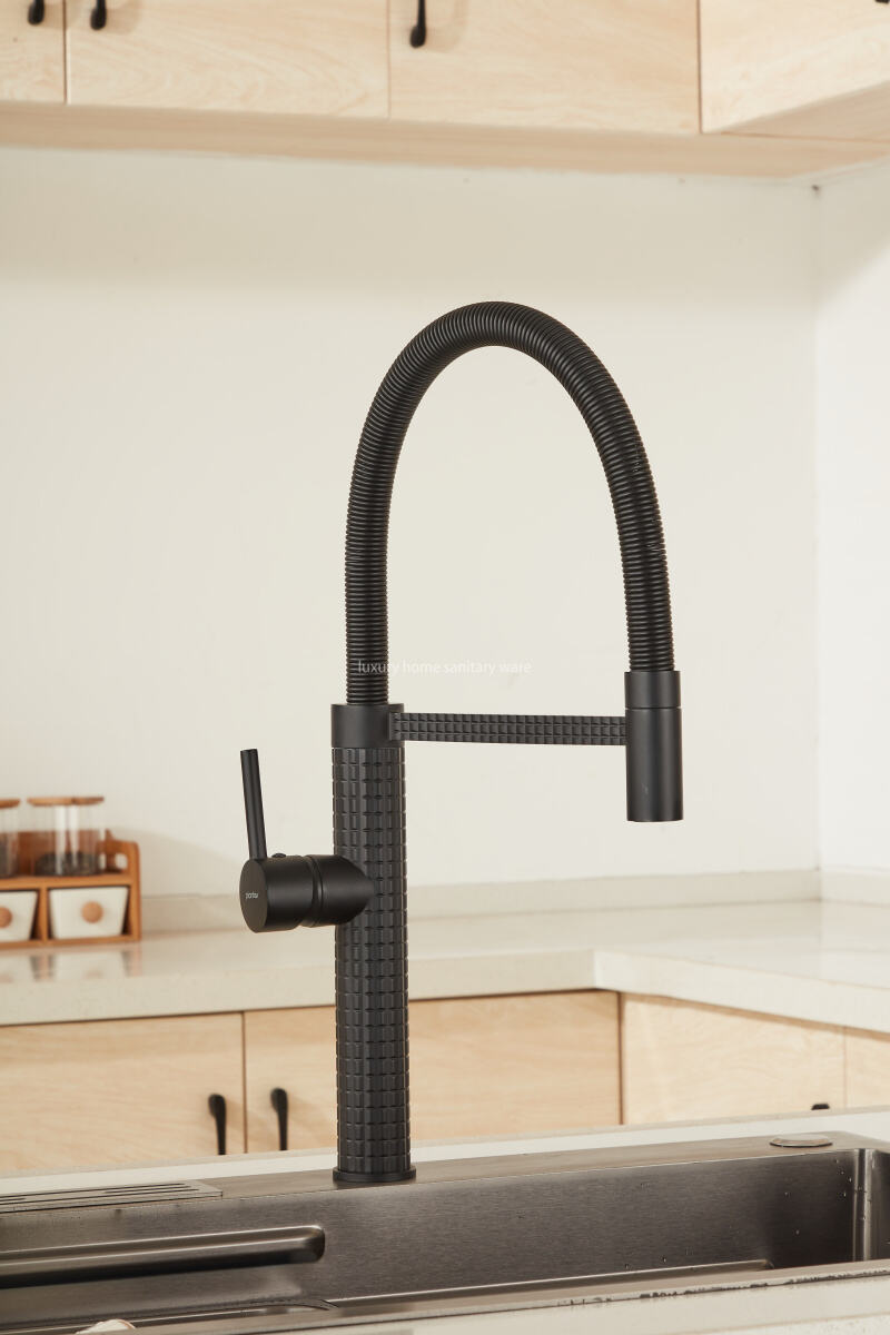 Factory Direct New Design Kitchen Faucet Corrugated Dense Spring Kitchen Faucet-black Kitchen Faucet details