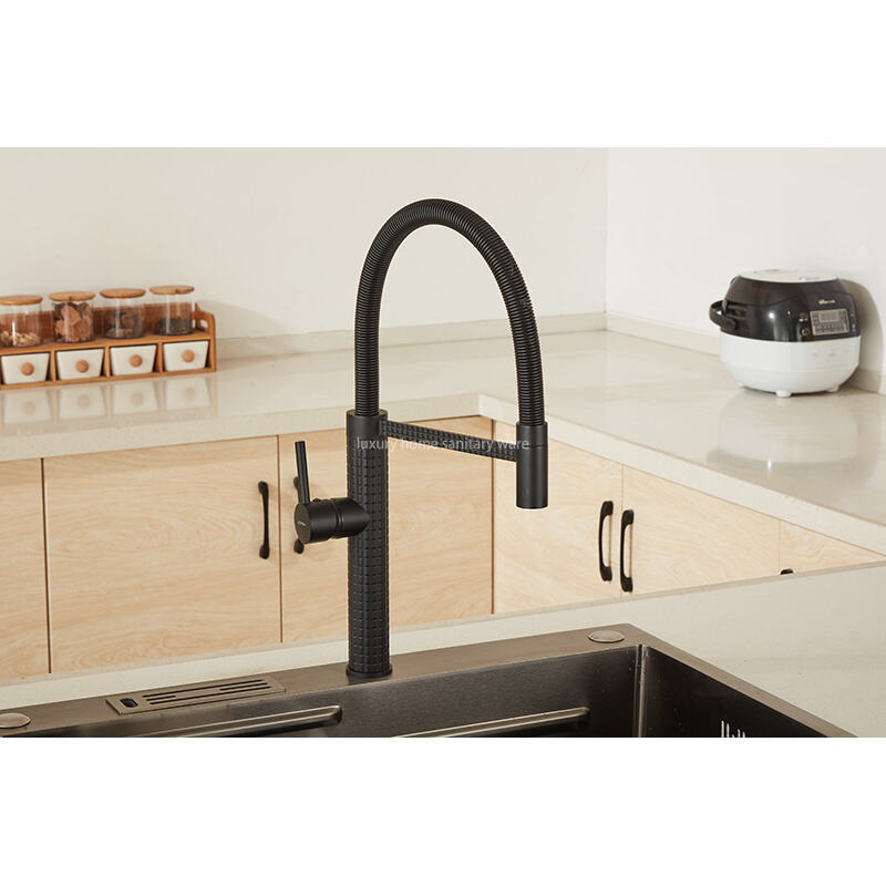 Factory Direct New Design Kitchen Faucet Corrugated Dense Spring Kitchen Faucet-black Kitchen Faucet manufacture