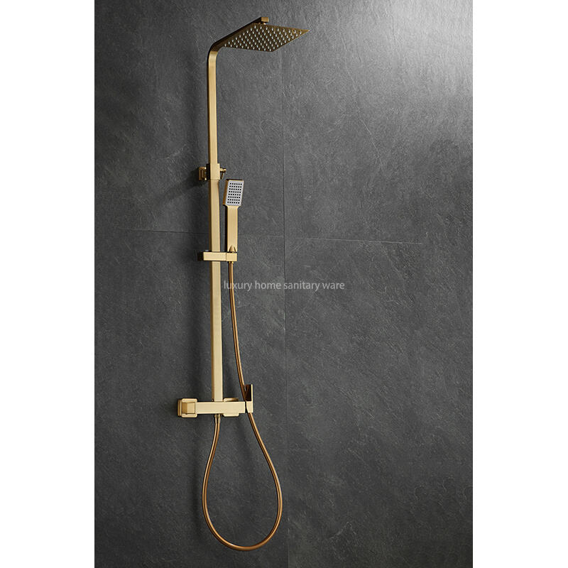 Luxurious Brushed Gold Hot and Cold Shower Set Wall-mounted Full Shower Set Multifunctional Brass square Shower Set details