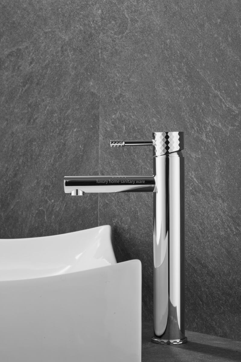 High Bathroom Sink Faucet with Single Hole and Single Handle for Washbasin-carved Handle-electroplated Faucet factory