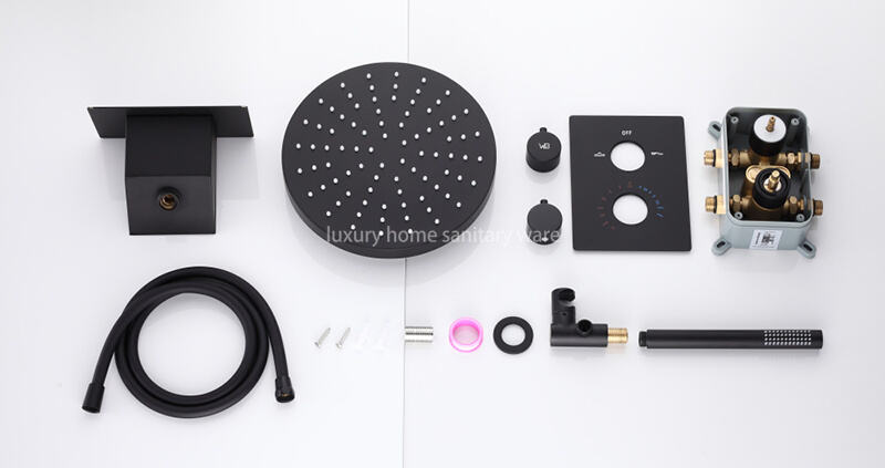 Concealed Built-in Shower Shower Set Round Thick Top Spray Built-in Hotel Bathroom Black Shower Set details