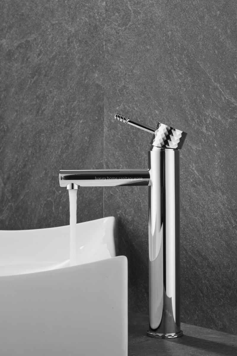 High Bathroom Sink Faucet with Single Hole and Single Handle for Washbasin-carved Handle-electroplated Faucet manufacture