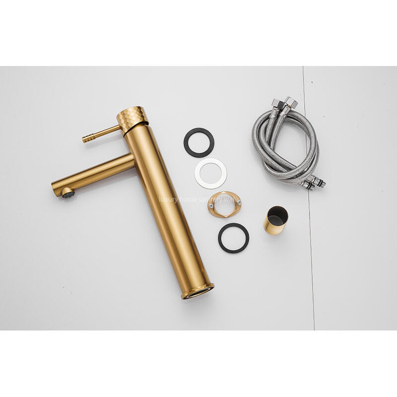 Hot-selling Basin with High Straight Mouth-carved Handle-brushed Gold Bathroom Faucet Hot and Cold Mixer supplier