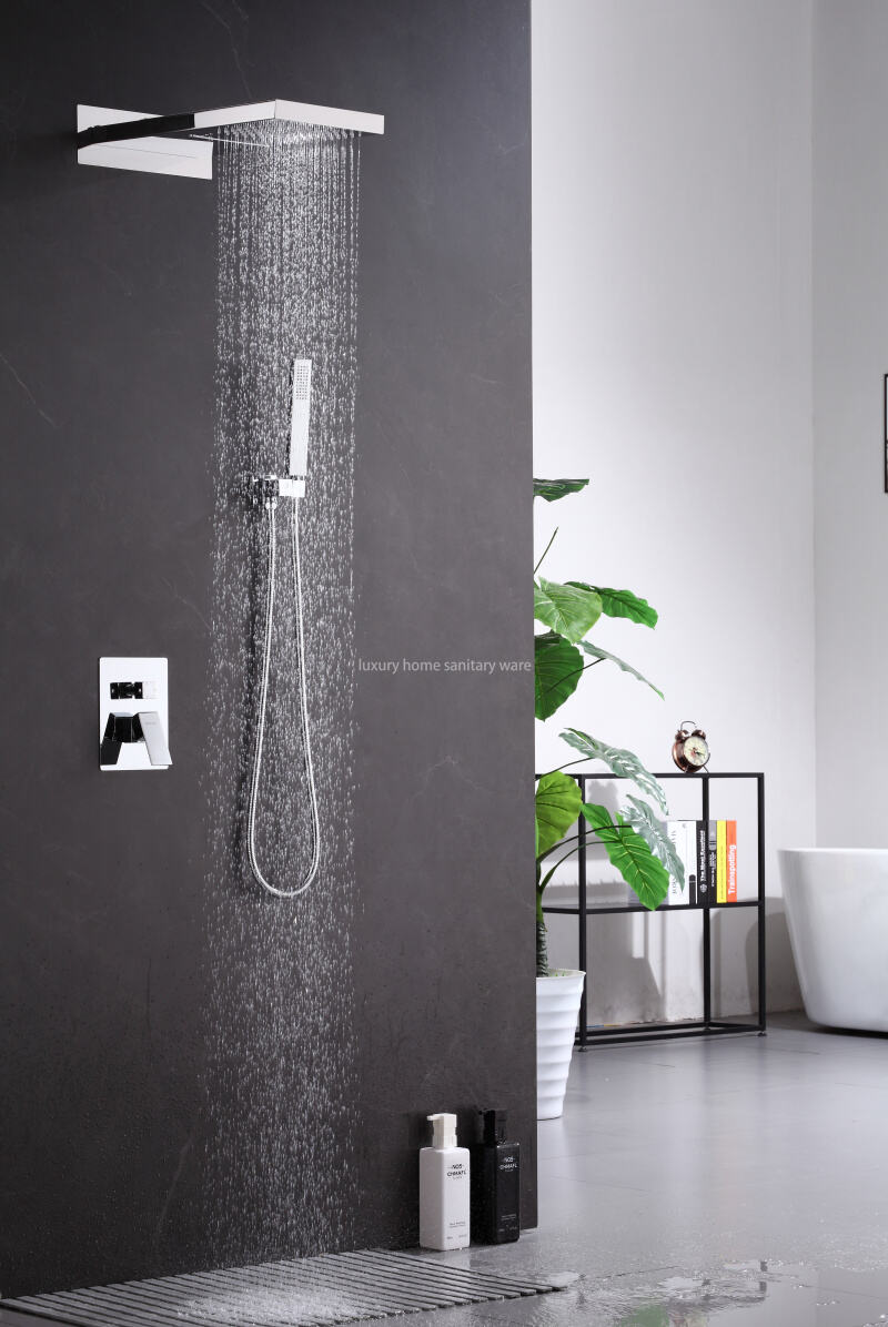 High-quality Concealed Electroplating Shower Faucet Set Waterfall Rain Mixer System Villa Hotel Bathroom Hidden factory
