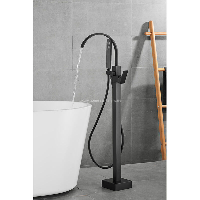 High-quality Independent 360 Rotating Bathtub Floor Faucet-black square Flat Elbow Landing manufacture