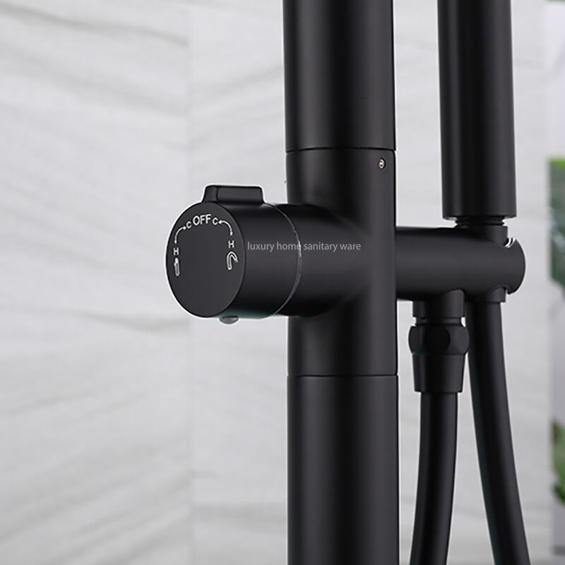 Factory Direct Sale Luxury Black Freestanding Bathtub Shower Mixer Floor Stand Bathtub Faucet Set Bathroom Faucet manufacture