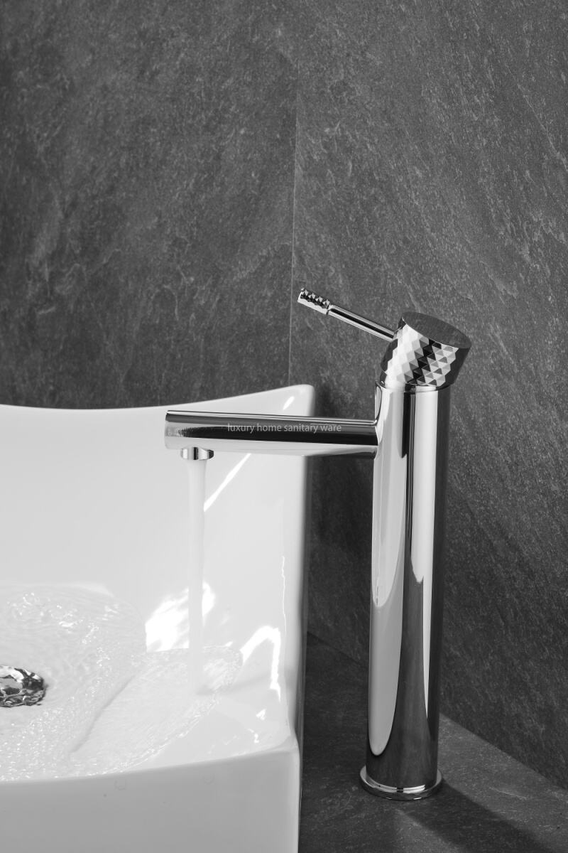 High Bathroom Sink Faucet with Single Hole and Single Handle for Washbasin-carved Handle-electroplated Faucet manufacture