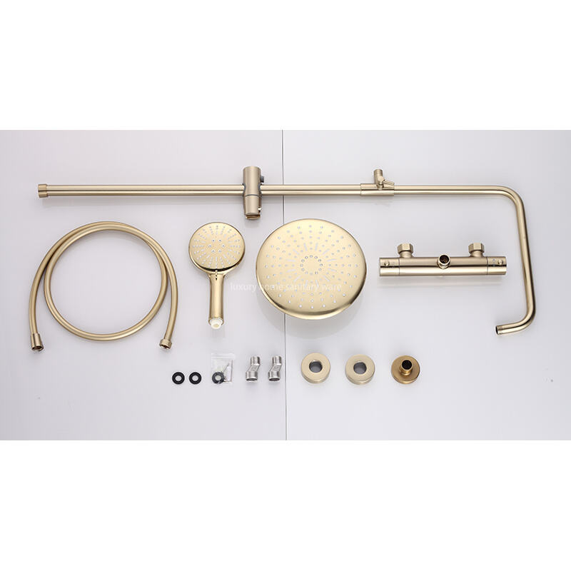 Modern Home Fashion Wind Round Stick Constant Temperature Small Round Stick Hand-painted Brushed Gold Full Shower Set. supplier