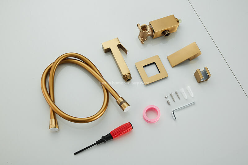 Wall-mounted Spray Gun square Brushed Gold Toilet Flusher Bathroom Sprayer Bidet Faucet Set Bathroom and Shower Faucet supplier
