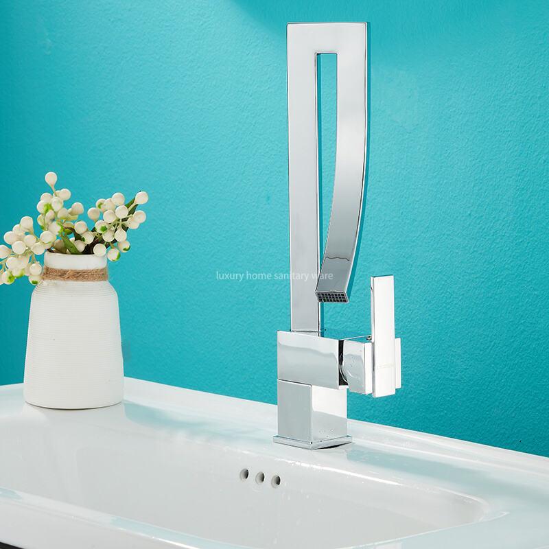 Factory Direct Creative Door Tube-electroplating Waterfall Basin Faucet Stainless Steel Bathroom Sink Mixer Faucet details