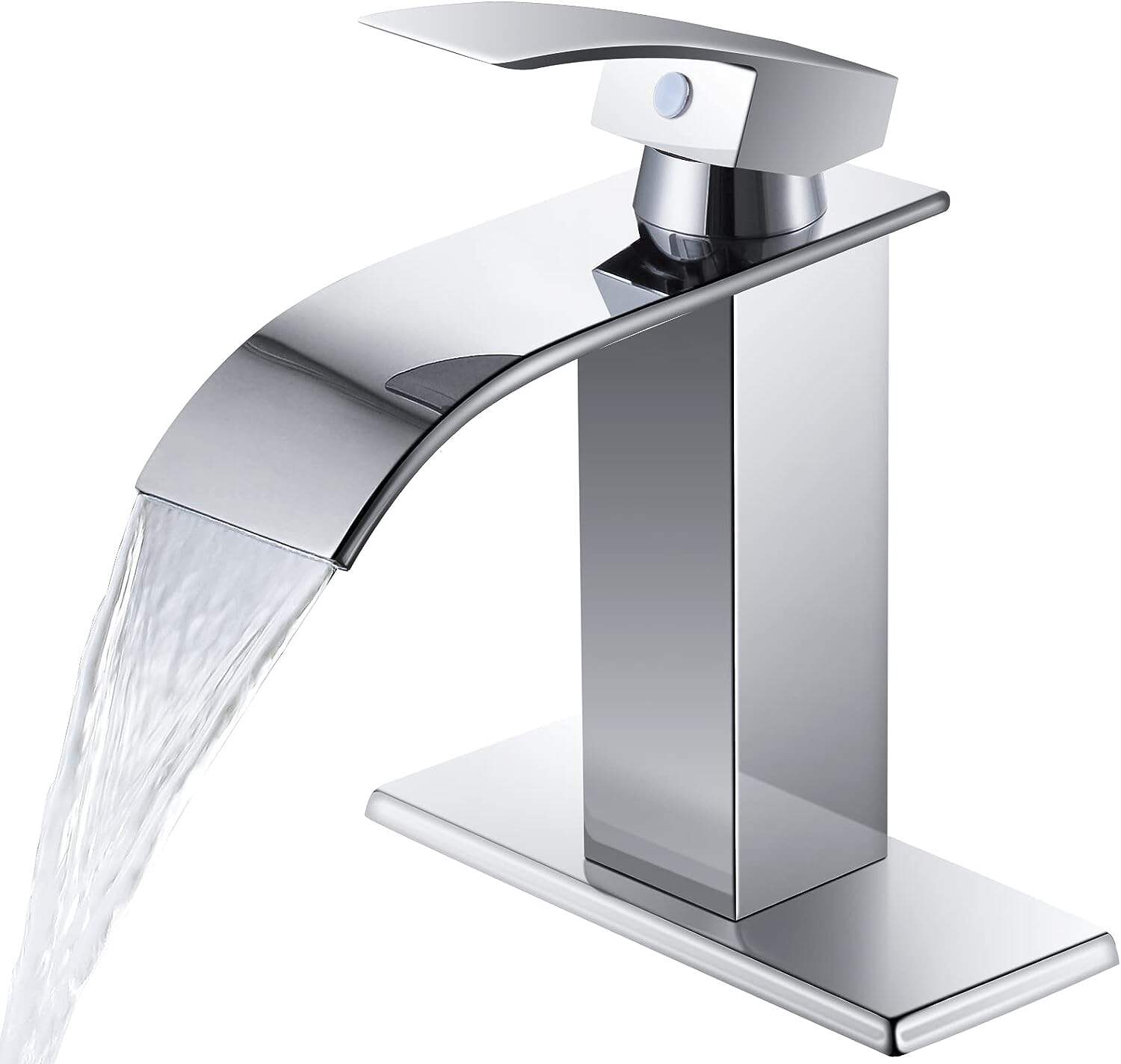 Black Waterfall Spout Bathroom Faucet, Chrome Silver Rv Lavatory Vessel Faucet Suitable for 1 or 3 Holes with 6 Inch Deck Plate supplier