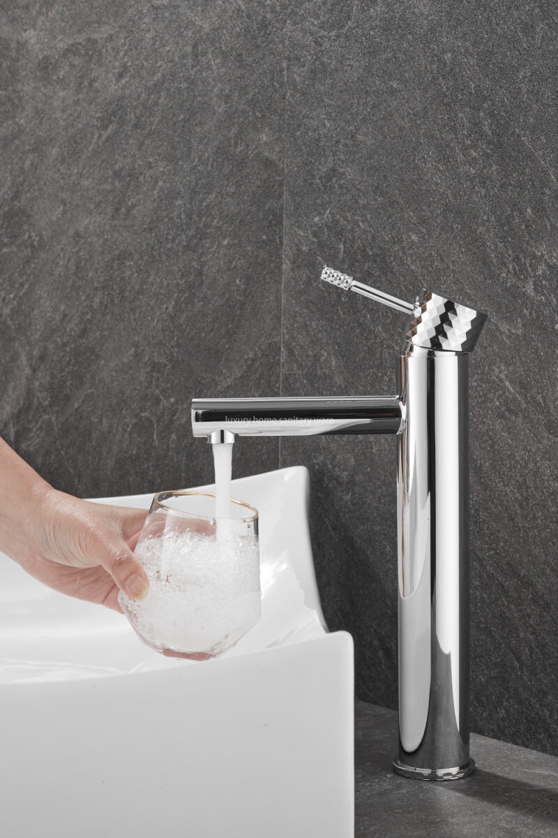 High Bathroom Sink Faucet with Single Hole and Single Handle for Washbasin-carved Handle-electroplated Faucet details