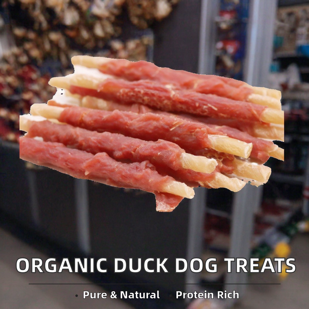 Organic Duck Flavor Cowhide Raw Skin Sticks Healthy Puppy Training Teeth Grinding Treats for Dogs supplier