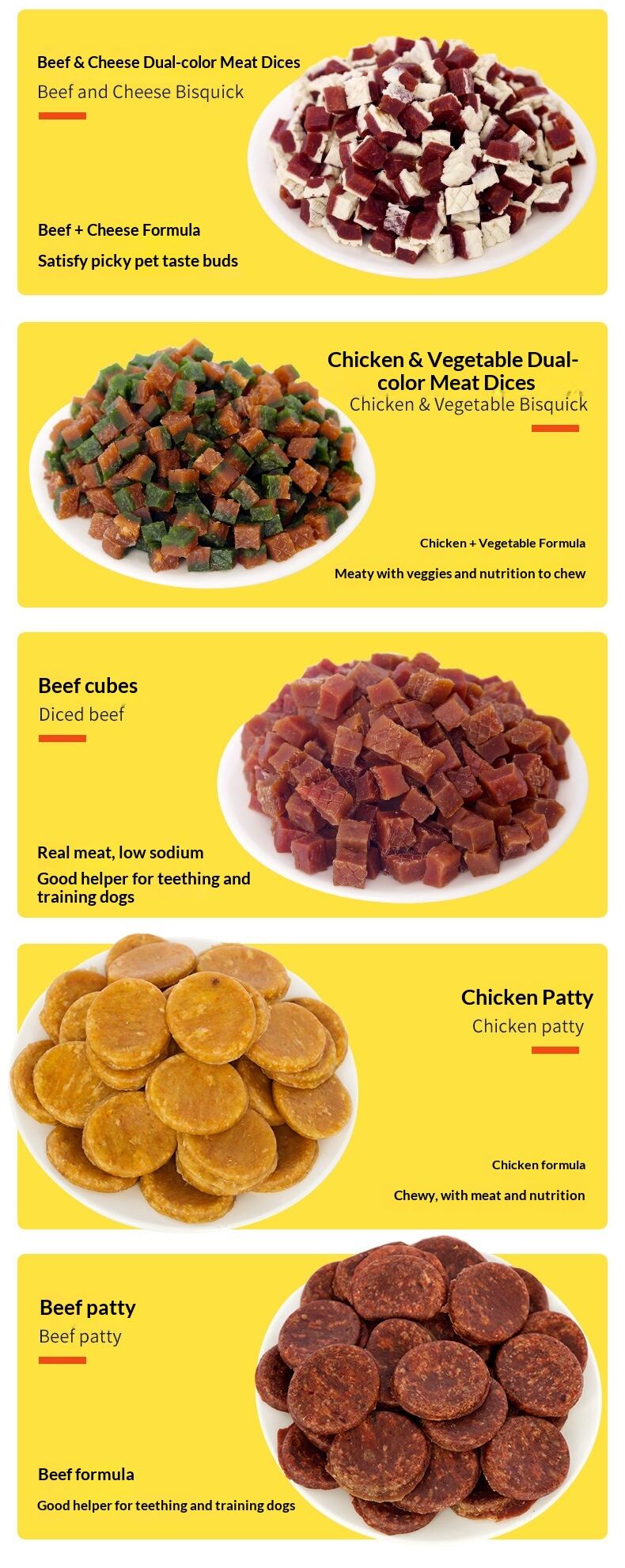 ODM Factory Direct Shandong Pet Dog Snacks Beef Pellet Meat Cube Chicken Beef Wafer Cheese Small Packaging supplier