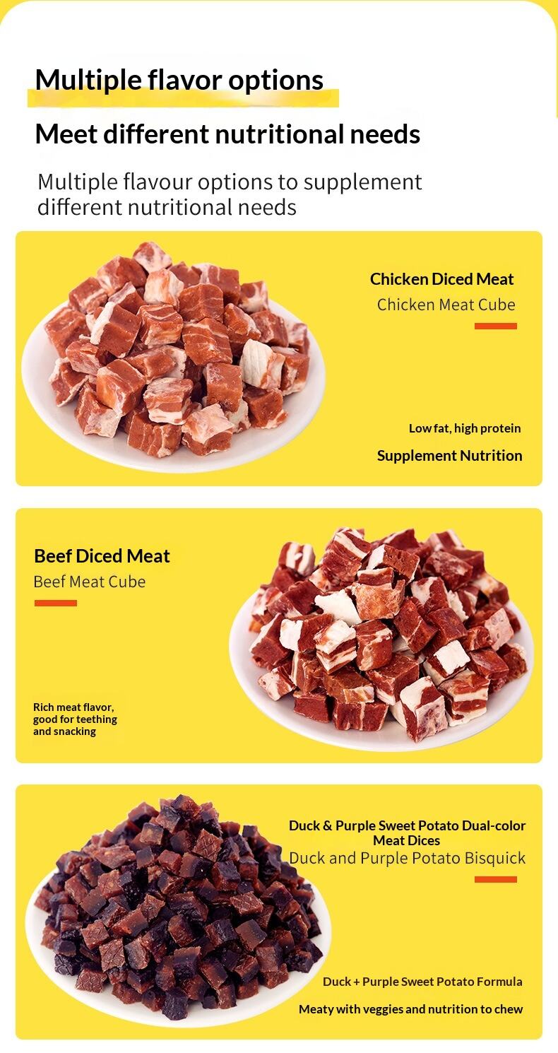 ODM Factory Direct Shandong Pet Dog Snacks Beef Pellet Meat Cube Chicken Beef Wafer Cheese Small Packaging manufacture