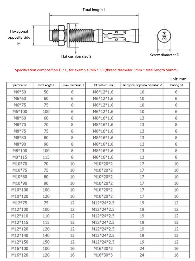 Expansion Stainless Steel Wedge Anchor Bolt (4)