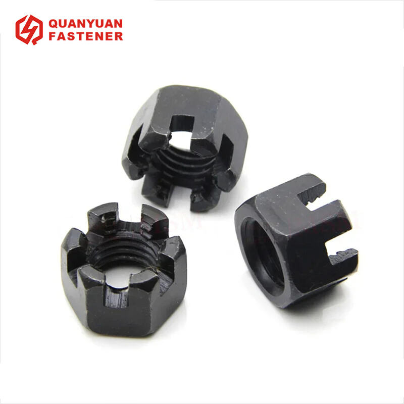 Black Steel Slotted Hex Castle Nut