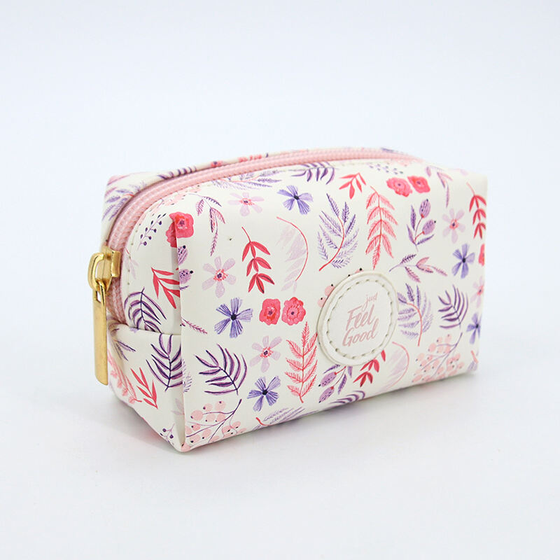 Custom Logo PU Leather Cosmetic Bag Makeup Storage Floral Print Medium Makeup Toilet Bag Organizer with Custom Print details